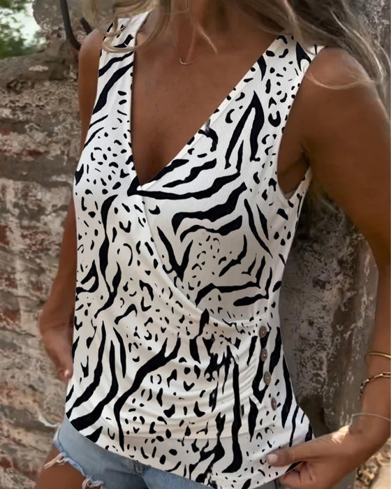 Väst avslappnad v-ringad kryssknapp med tryck