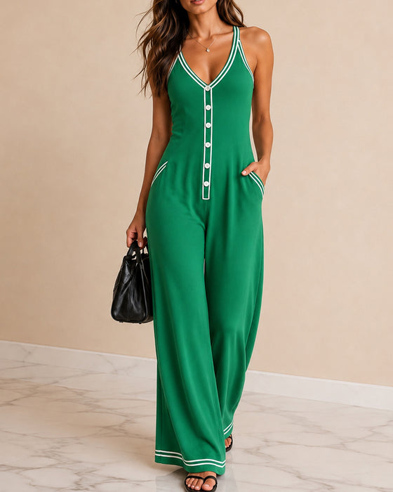 Jumpsuit Ärmlös Kontrast Spagettiband