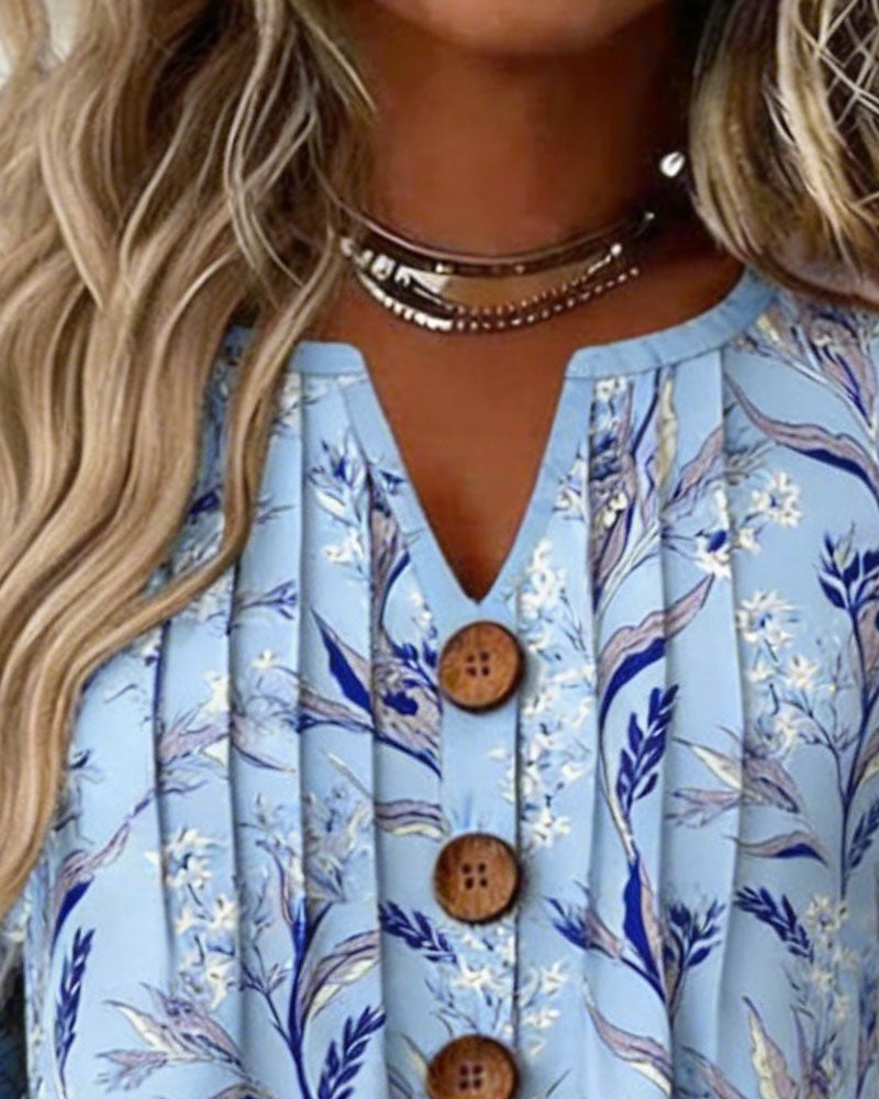 Blus Med Botaniskt Mönster Och Volangärmar
