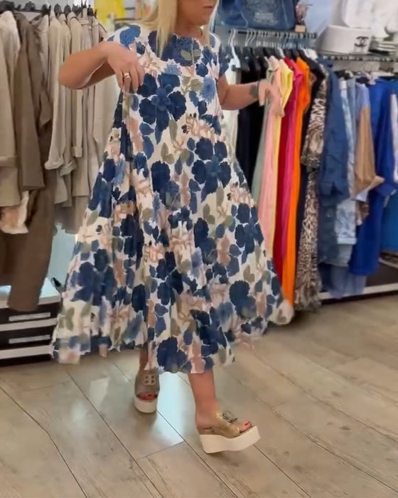 Klänning Rundhals Blommönster Elegant