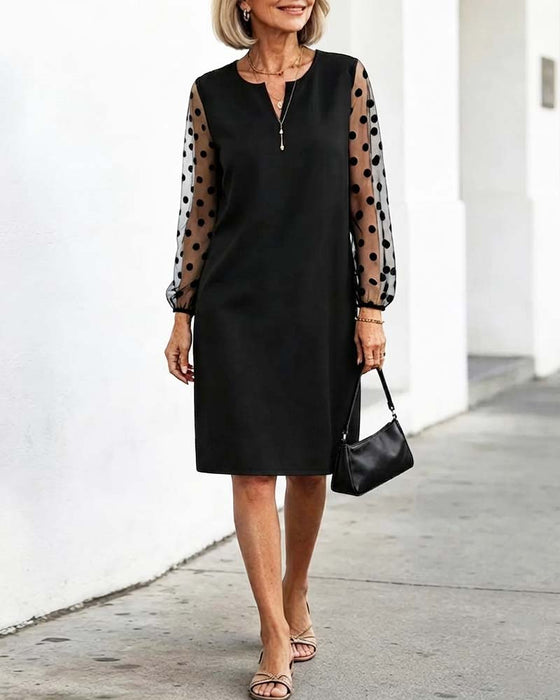 Klädning Polka Dot Mesh Rak Knälång