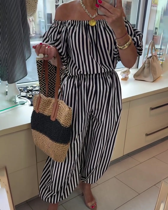 Jumpsuit Avslappnad Axelav Randig