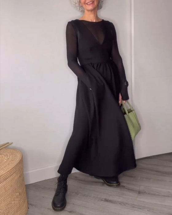 Klänning Plisserad Hängsel Med Stor Fåll