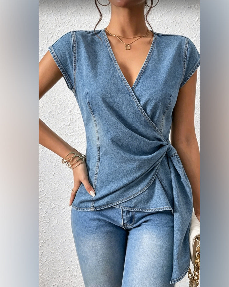 Blus V-Ringning Vridknut Design