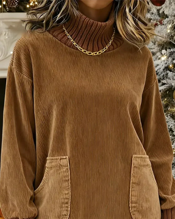 Retro Klänning Med Hög Hals Och Långa Ärmar