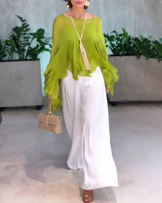 Blus Med Stilren Enfärgad Design