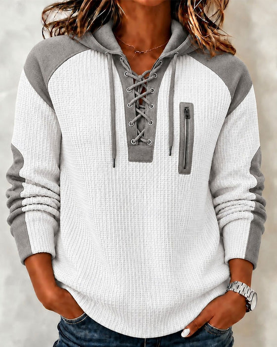 Hoodie Snörning Färgblock Design