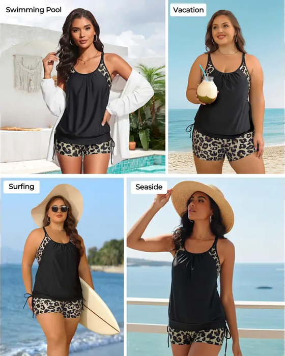 Tankini Ärmlös Leopard Lapptäcke Dragsko