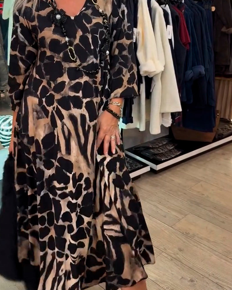 Klänning Leopard Zebra Löst Sittande Lång Ärm