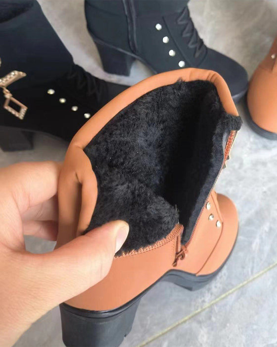 DamerS Tjocksulade Vristkängor Med Rinstensdekoration