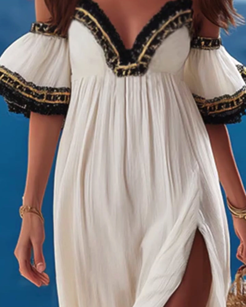 Klänning Kraftigt Utsmyckad Broderad Off-Shoulder Slits Semester