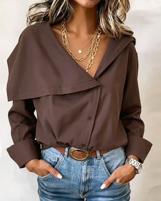 Blus Djup V Asymmetrisk Knapp Slag