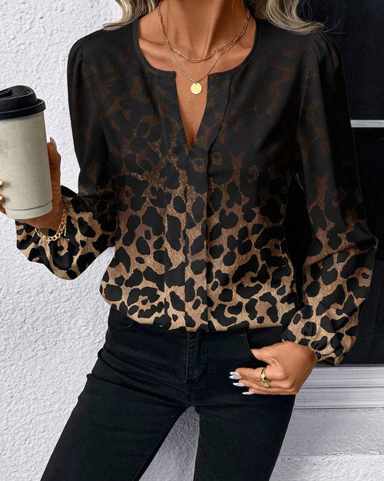 Skjorta Puffärmad Gradient Leopardtryck