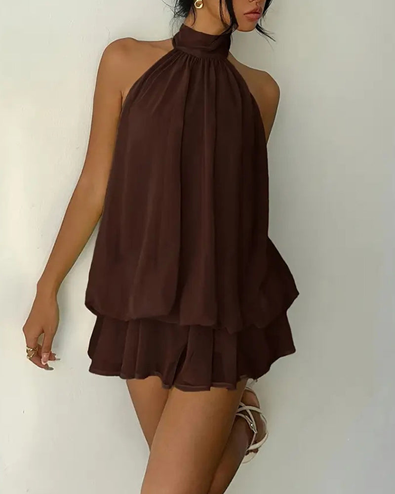 Klänning Halsrem Chiffong Mini