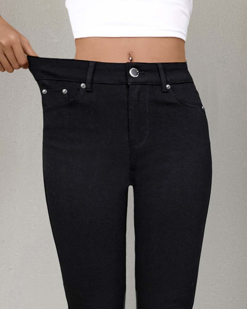 Byxa Kvinnors Ficka Enfärgad Slimmad Casual