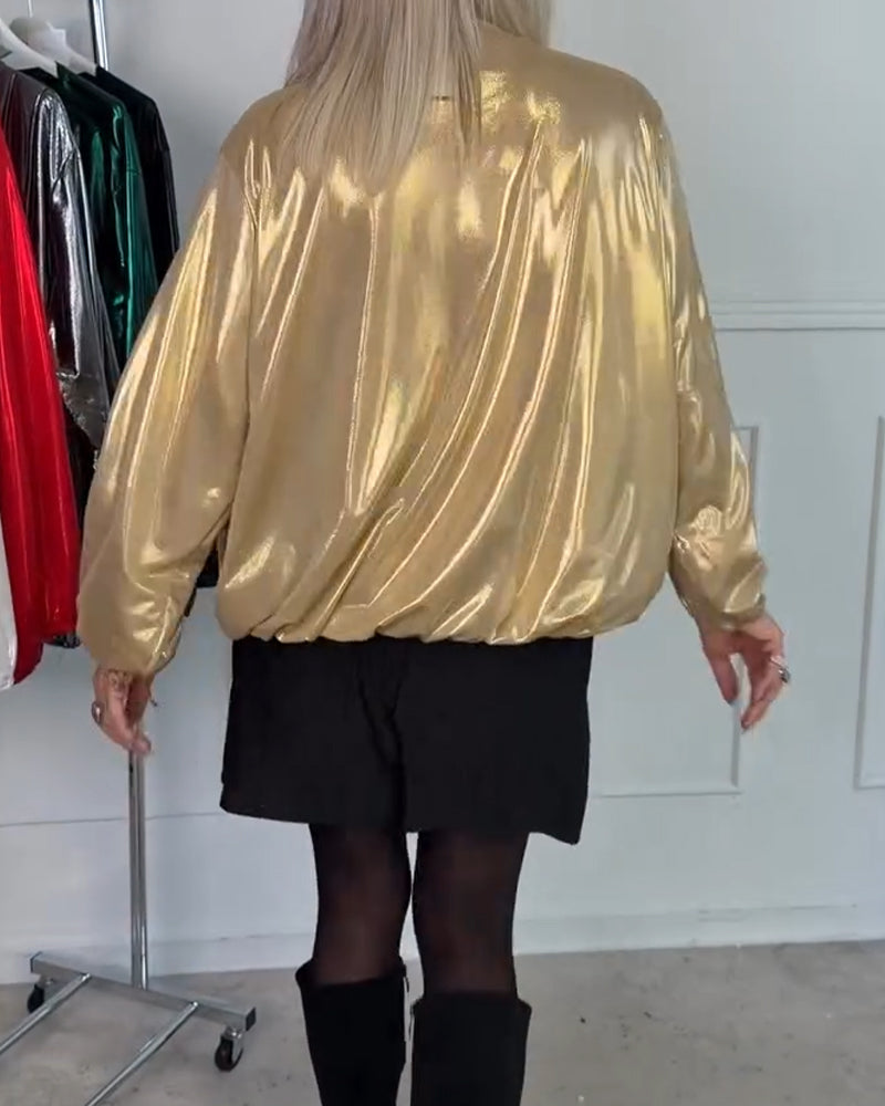 Lös Topp Med V-Ringning Och Långa Ärmar