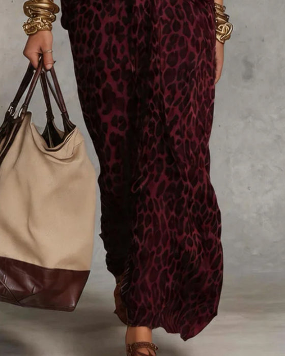 Klädning Trendig Leopard Fladdermus Ärm