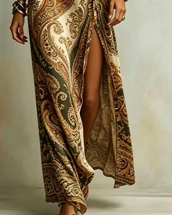 Klänning Paisley Enaxlad Slits Maxi
