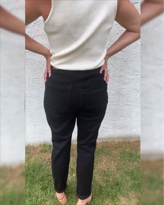 Byxor Enfärgade Avslappnade Stretch