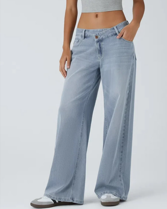 Jeans Asymmetrisk Låg Midja Vida Ben