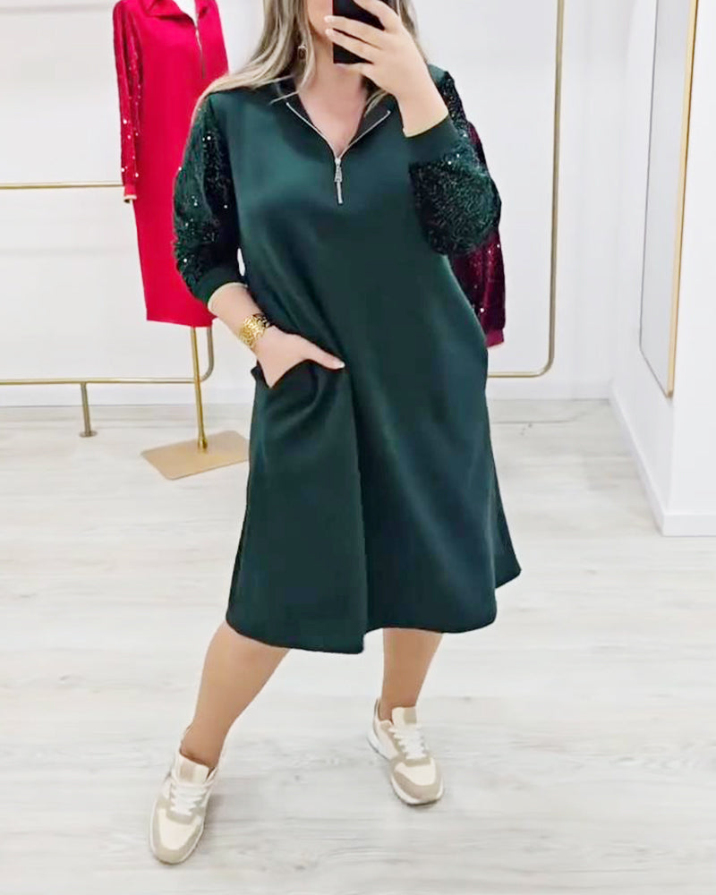 Klänning Med Huva Och Dragkedja Och Paljettmönster