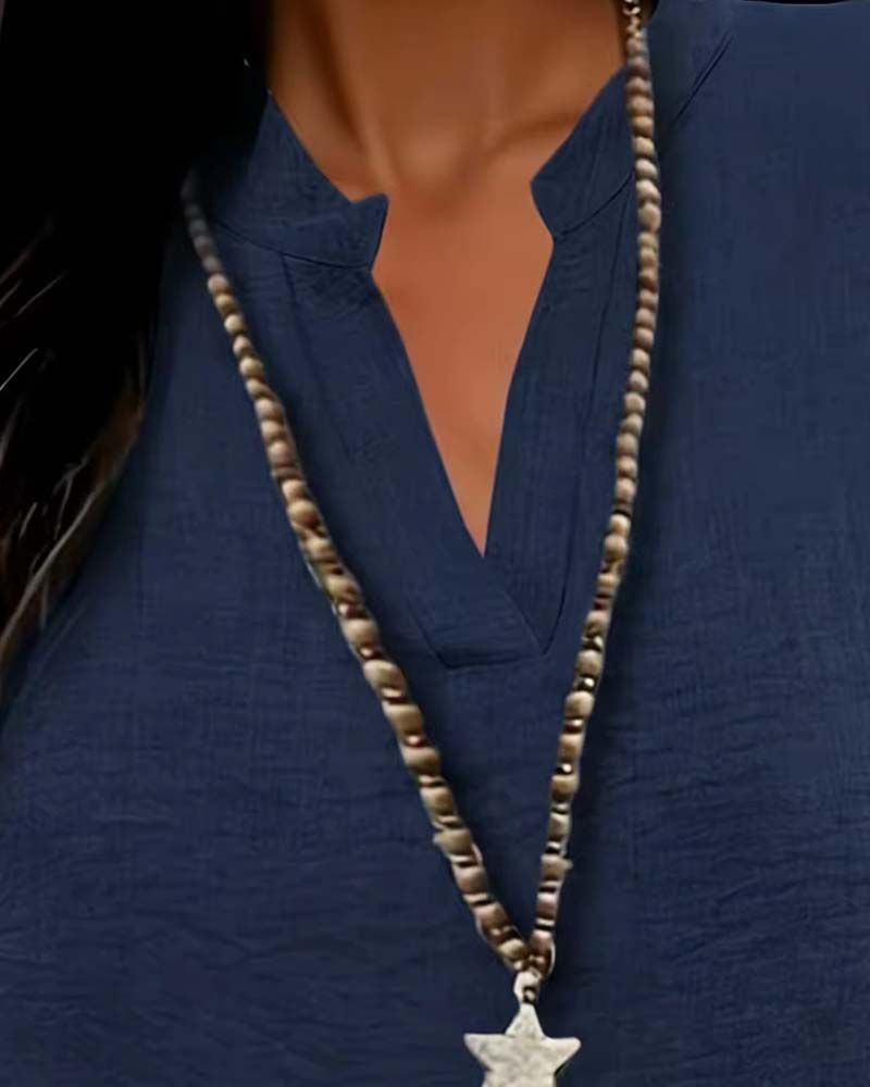 Blus Enfärgad Sidoslits Kortärmad