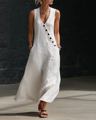 Klänning Solid Färg Knapp Väst