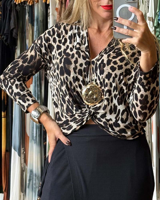 Topp V-Hals Långärmad Leopard Knut