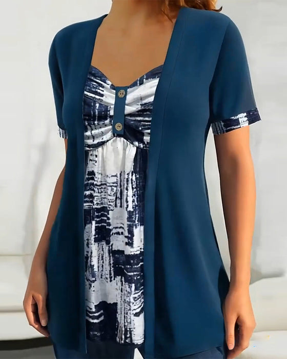 Blus Tryckt Fejk Tvådelad Oregelbunden