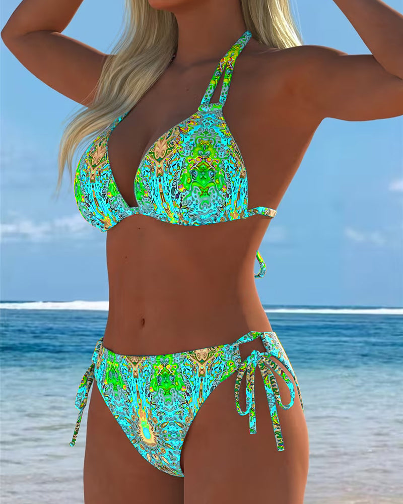 Bikini Färgad Halter Tryck