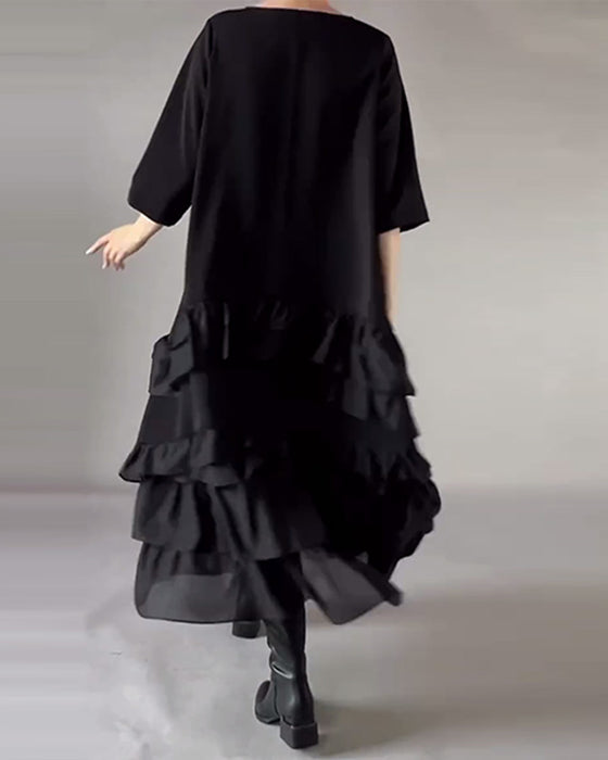 Klänning Med Rund Hals Och Dubbla Lager