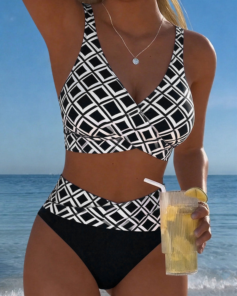 Tvådelad Baddräkt I Bramodell Med Diamantmönster