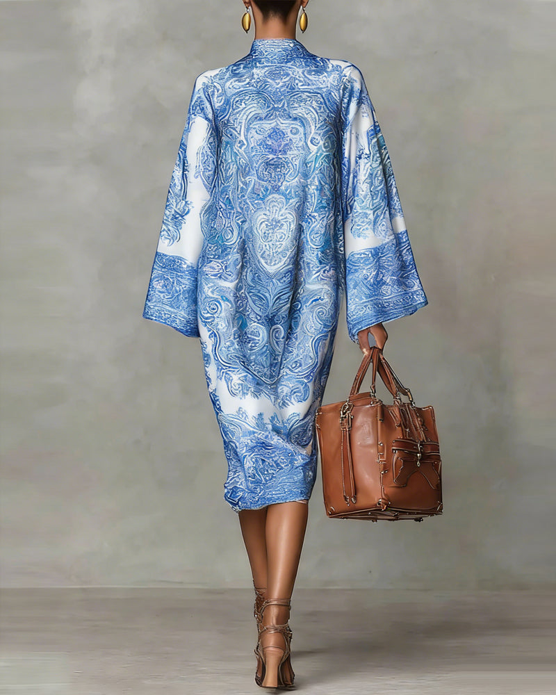 Höghalsad Klänning Med Vintagetryck