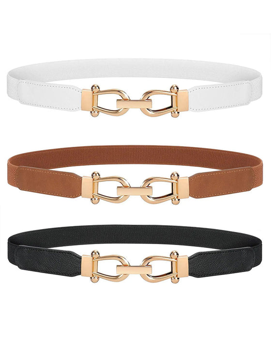 Kvinnor Stretch Midjebälte Retro Elastiskt Smalt Bälte För Damer Med Guldspänne