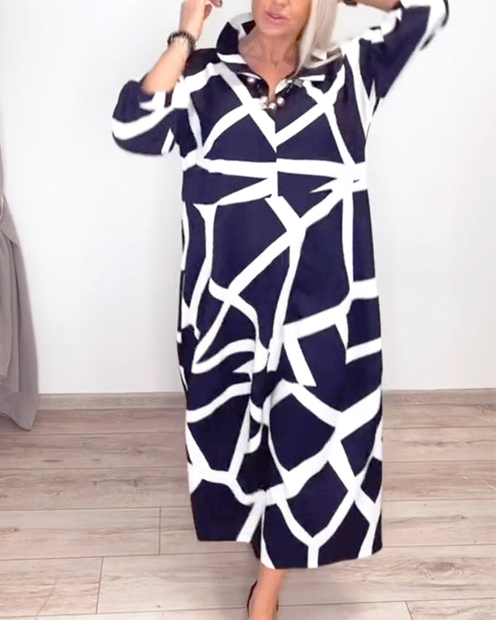 Klänning Kavajslag Lös Geometrisk Tryck