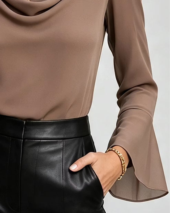 Blus Mock Hals Lång Ärm Solid