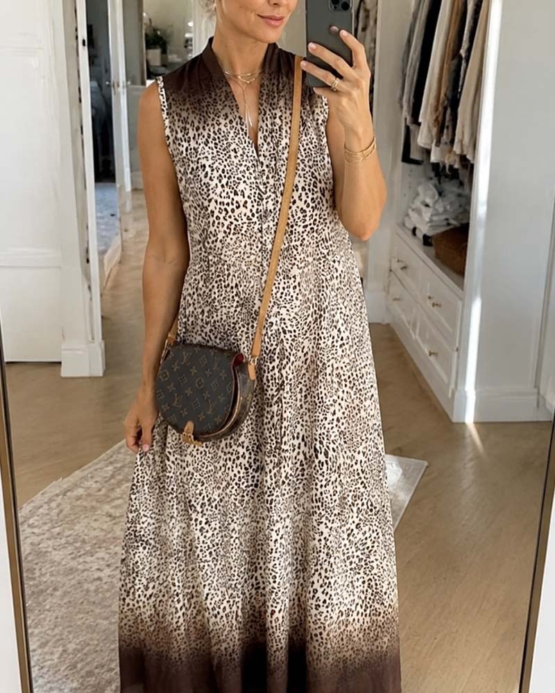 Klänning Ärmlös Gradient Leopard