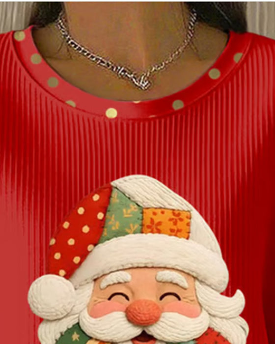 Randig Sweatshirt Med Jultryck Och Prickmönster