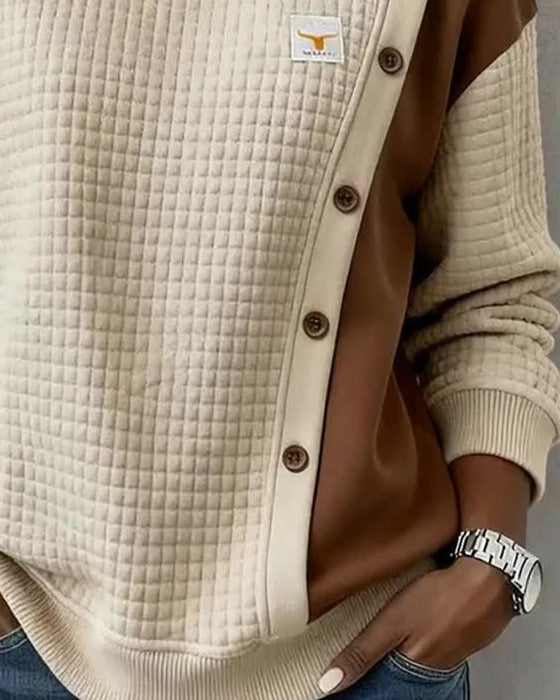 Sweatshirt med långa ärmar i våffelväv och färgblockning