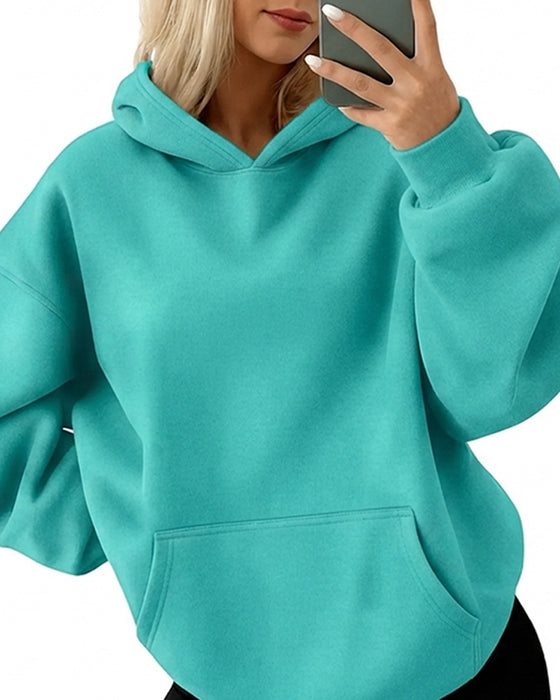 Hoodie Huvförsedd Ficka Solid Lös