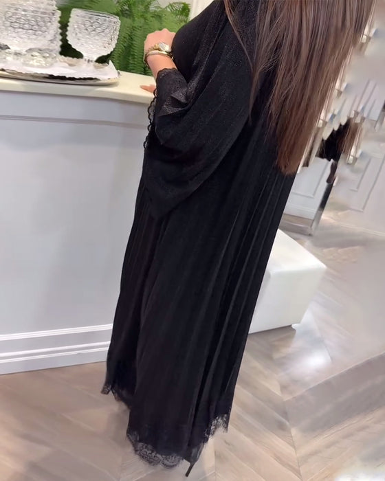 Klänning Rund Hals Lös Spets Patchwork