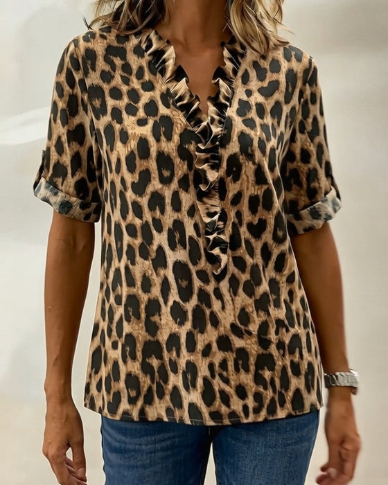 Blus Klassiskt Leopardtryck Volang