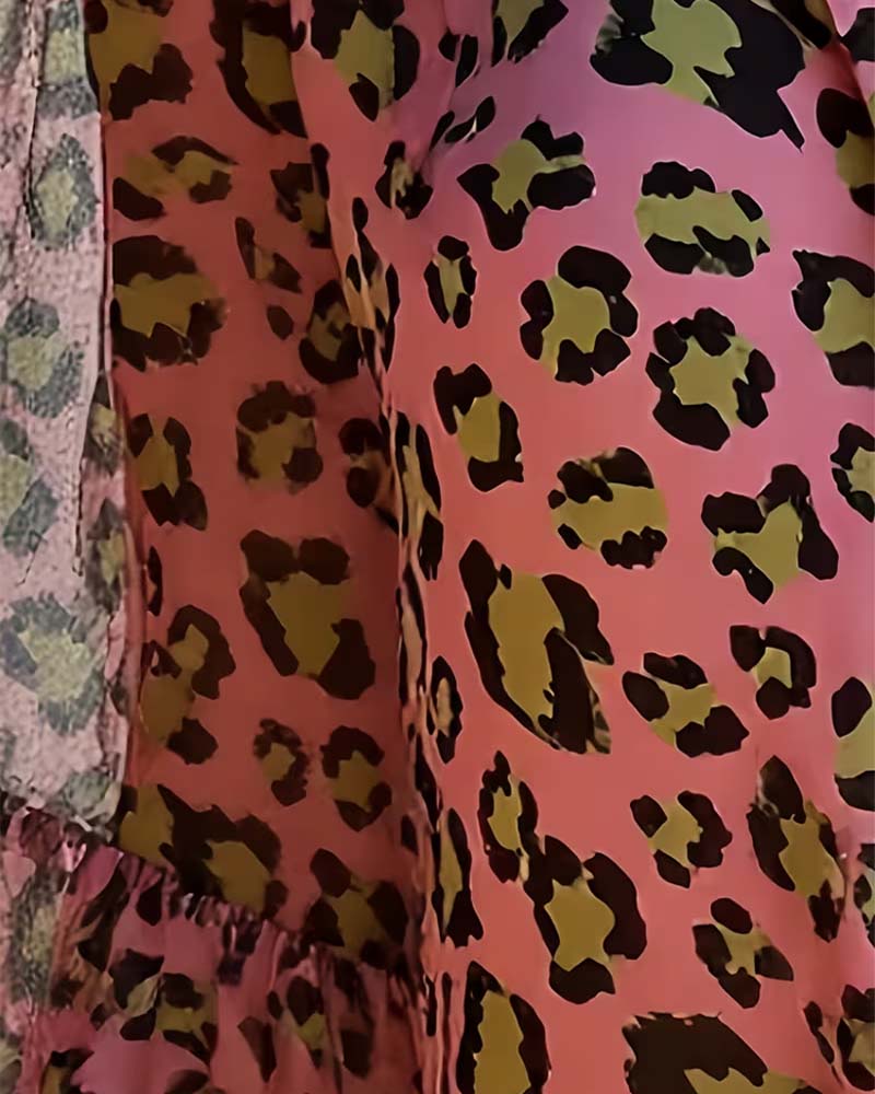 Blus Leopardtryck Moderiktig Slagkrage