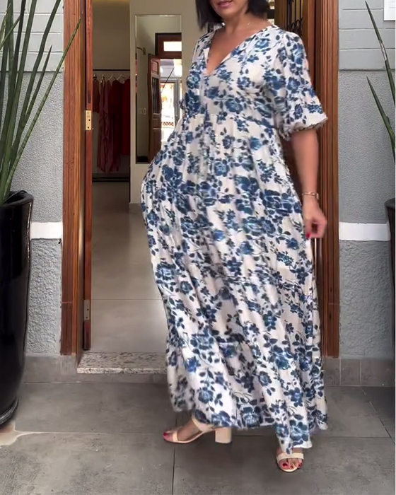 Klänning Kortärmad Blommig Tryck