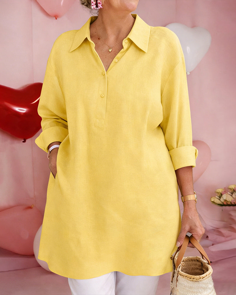 Skjorta Enfärgad Midilängd Bomull-Linne
