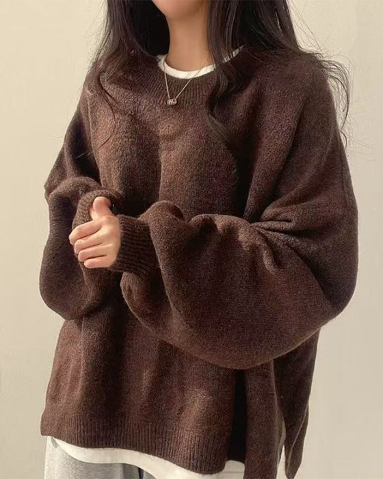 Pullover Rundhalsad Sida Slits