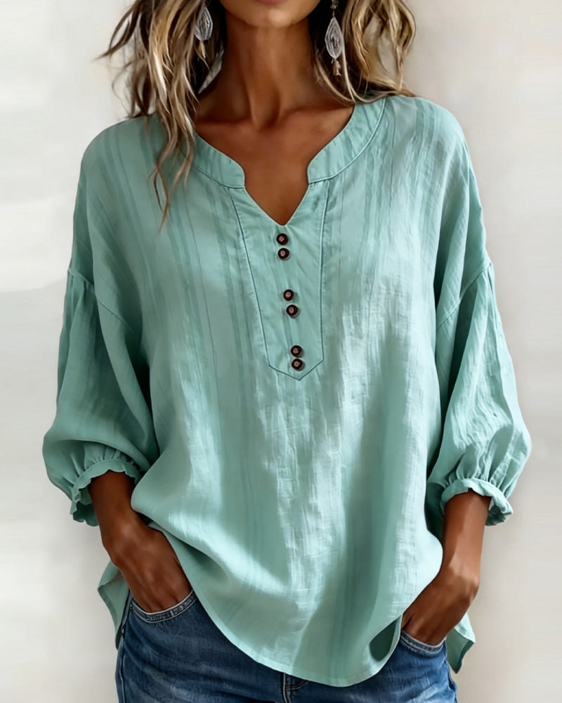 Blus Liten V-Hals Lykta Ärm Löst