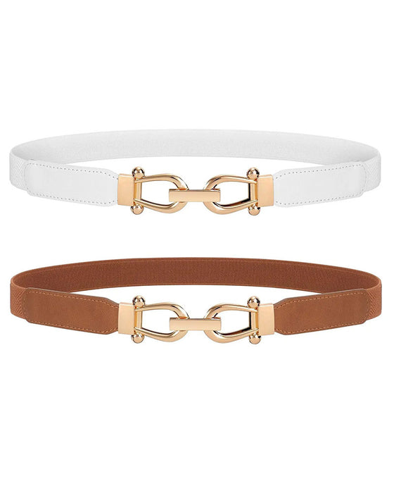 Kvinnor Stretch Midjebälte Retro Elastiskt Smalt Bälte För Damer Med Guldspänne
