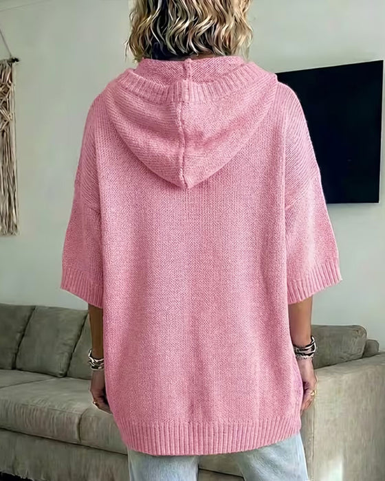 Pullover Knytning Huva Casual