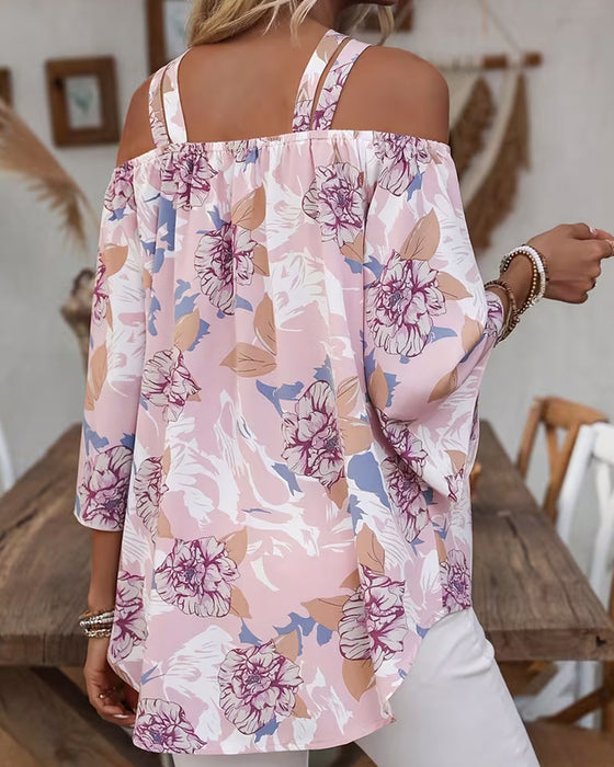 Blus Blommig Kors Off-Shoulder